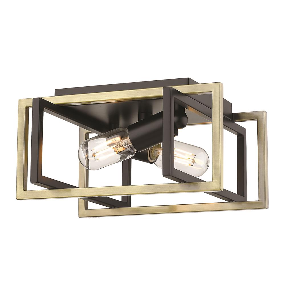 Golden Lighting 6070-FM BLK-AB Tribeca Flush Mount in Black with Aged Brass Accents